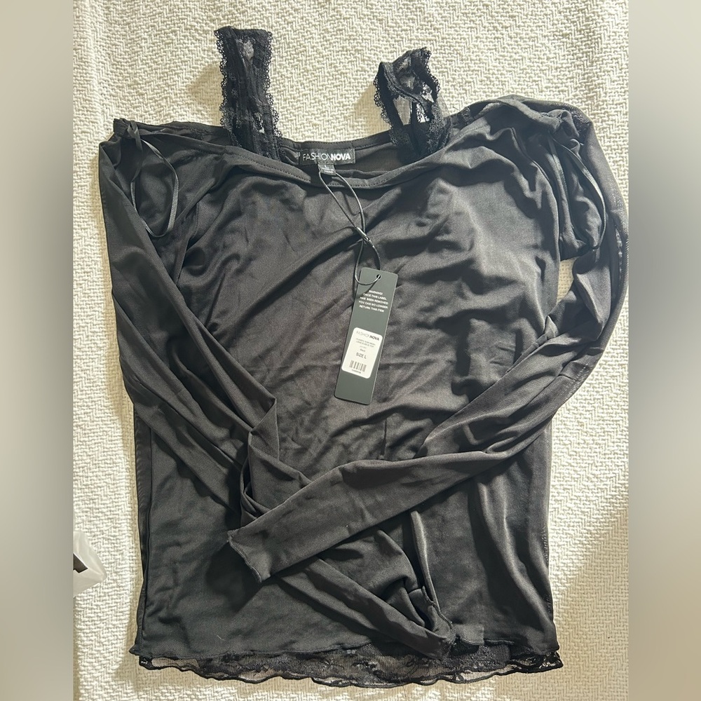 Fashion Nova Classic Sign Mesh Long Sleeve Top Large